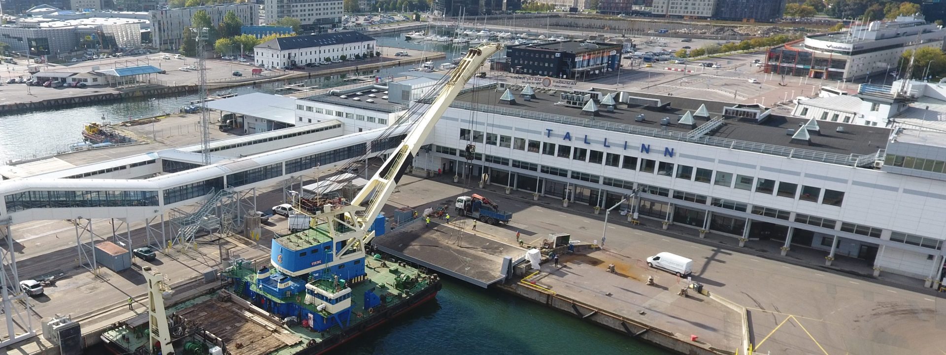 Drone photo of an offshore construction site